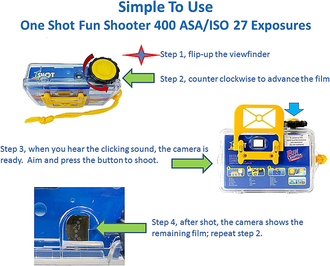 1Shot Fun Shooter Single Use Waterproof Camera 27Exp,ISO400