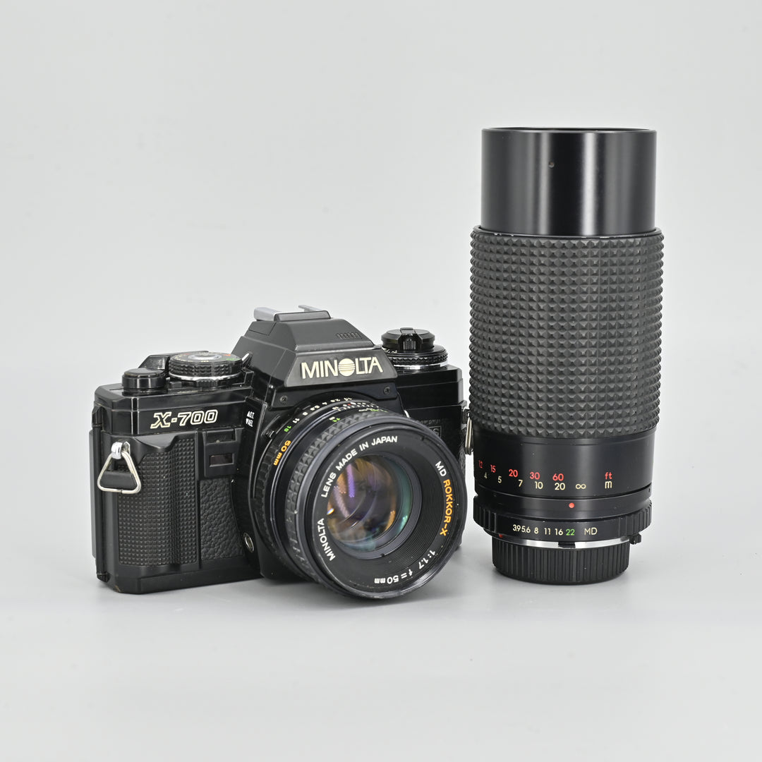 Minolta X700  + MD 50mm F1.7 Lens + Albinar 80-200 F3.9 Zoom Lens